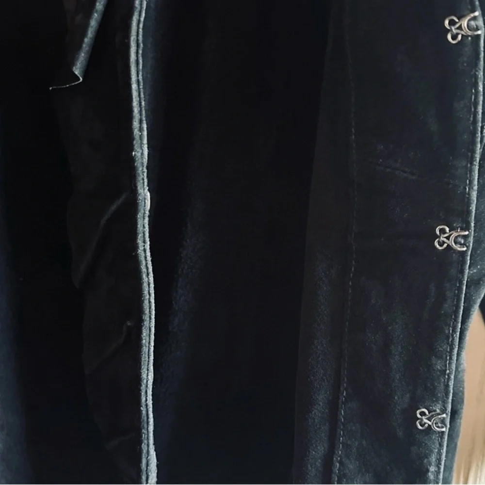 Vintage Black Suede-Look Fitted Jacket | Ruffle Front Gothic Romantic Small - Picture 2 of 3